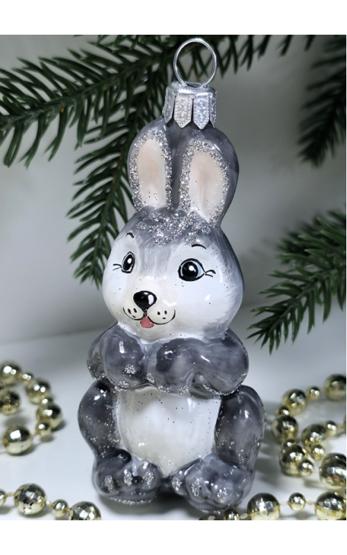 Стеклянная елочная игрушка Зайчик