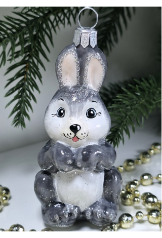 Стеклянная елочная игрушка Зайчик