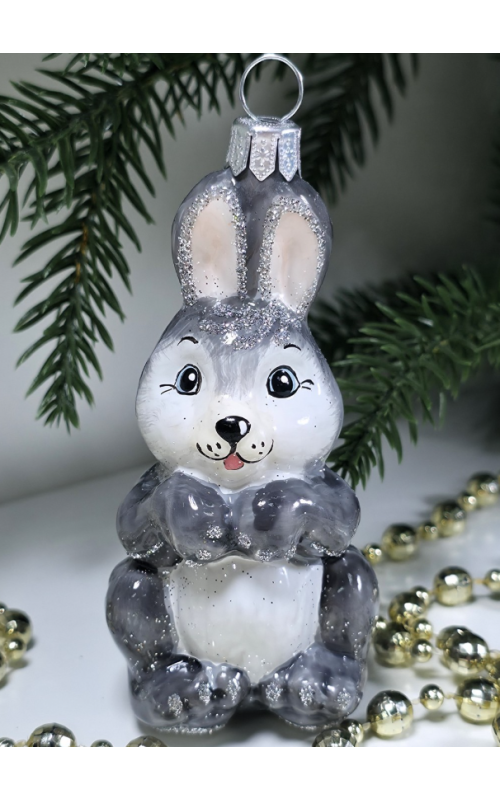 Стеклянная елочная игрушка Зайчик
