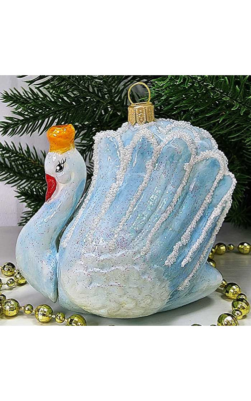 Стеклянная елочная игрушка Лебедь