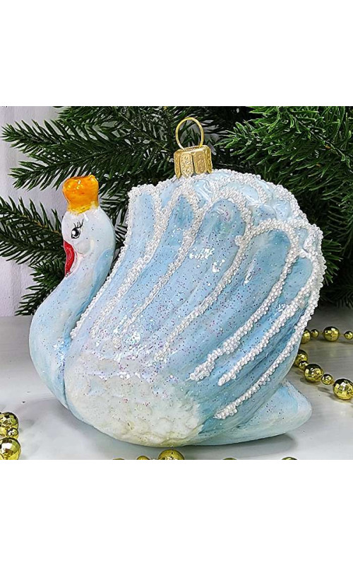 Стеклянная елочная игрушка Лебедь