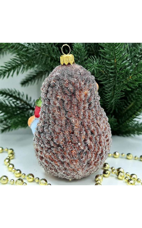 Стеклянная елочная игрушка Ежик с яблоком мальчик
