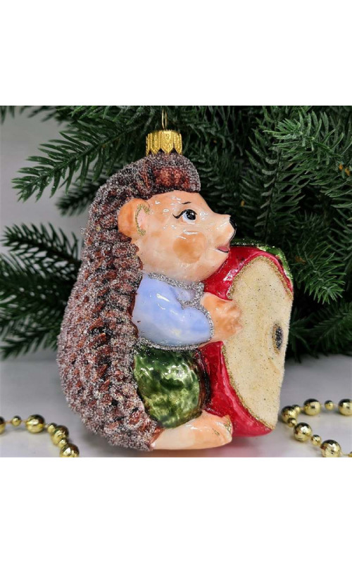 Стеклянная елочная игрушка Ежик с яблоком мальчик