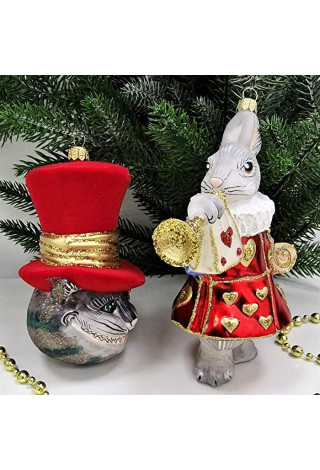 Набор елочных игрушек Белый кролик и Чеширский кот