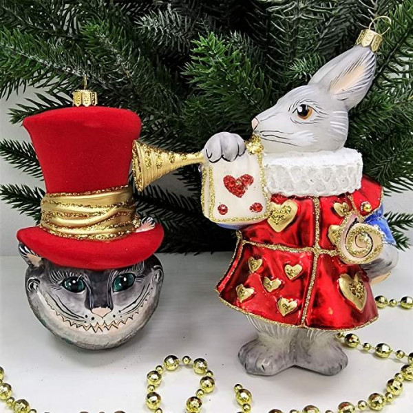 Набор елочных игрушек Белый кролик и Чеширский кот