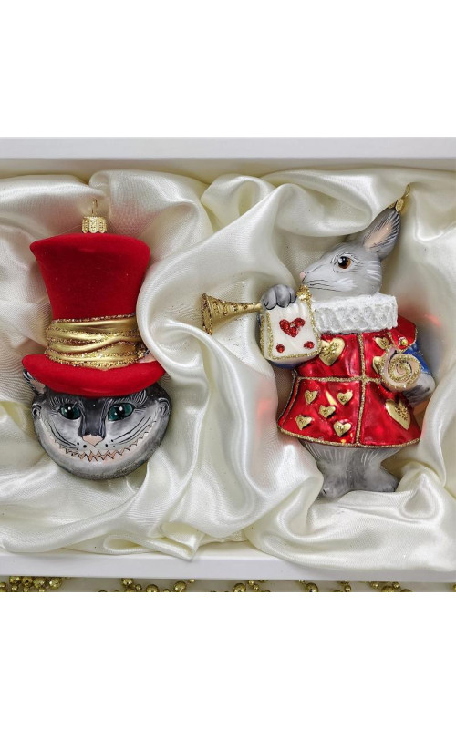 Набор елочных игрушек Белый кролик и Чеширский кот