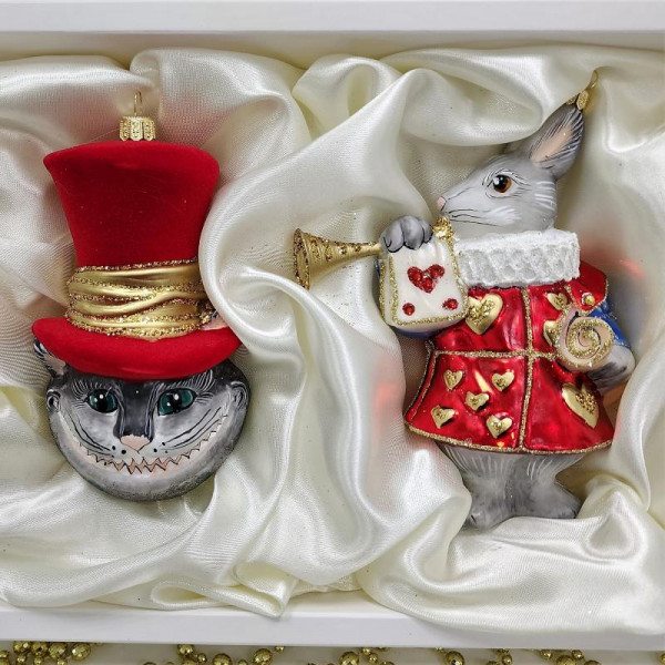 Набор елочных игрушек Белый кролик и Чеширский кот