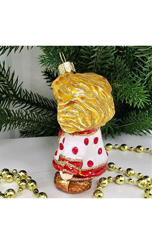 Стеклянная елочная игрушка Домовенок Кузя белый