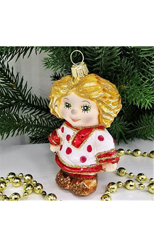 Стеклянная елочная игрушка Домовенок Кузя белый