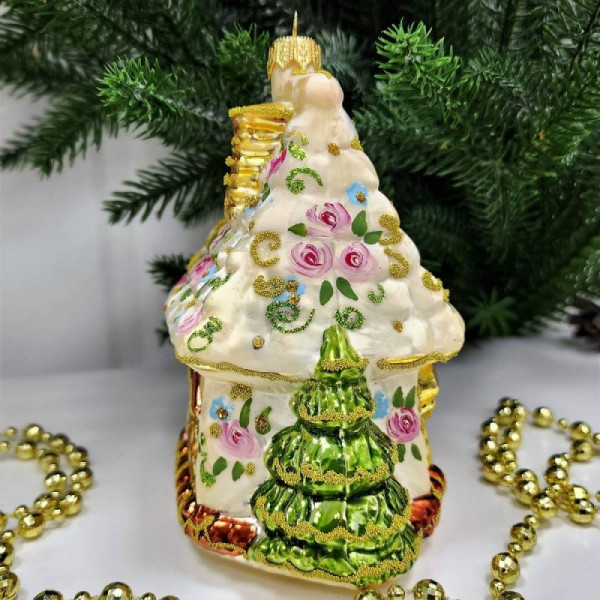 Стеклянная елочная игрушка Домик Мельница Версаль