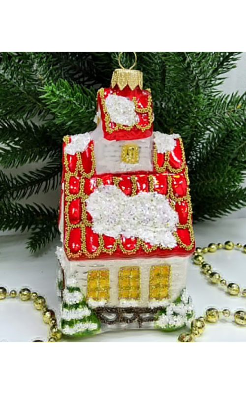 Стеклянная елочная игрушка Домик с острой крышей, 1-1439