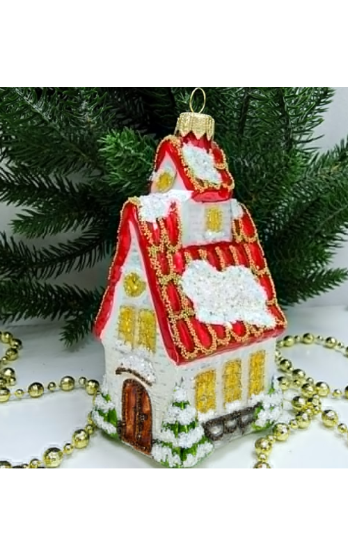 Стеклянная елочная игрушка Домик с острой крышей, 1-1439