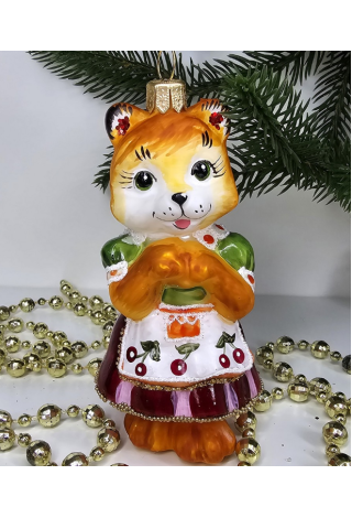 Стеклянная елочная игрушка Кошечка в платье