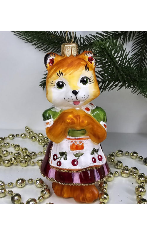 Стеклянная елочная игрушка Кошечка в платье