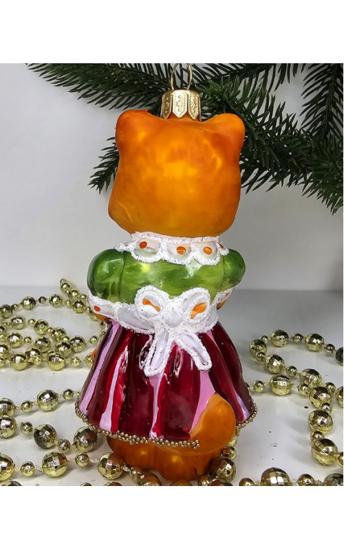 Стеклянная елочная игрушка Кошечка в платье