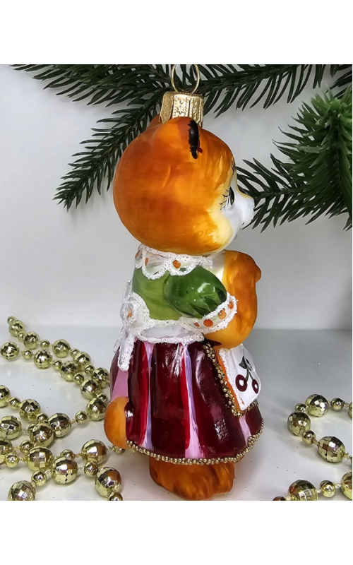Стеклянная елочная игрушка Кошечка в платье