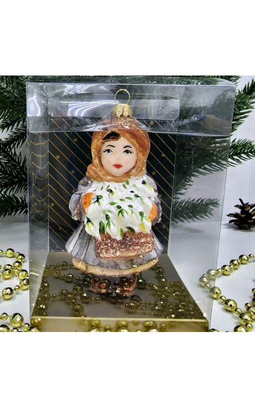 Стеклянная елочная игрушка Девочка с подснежниками-2
