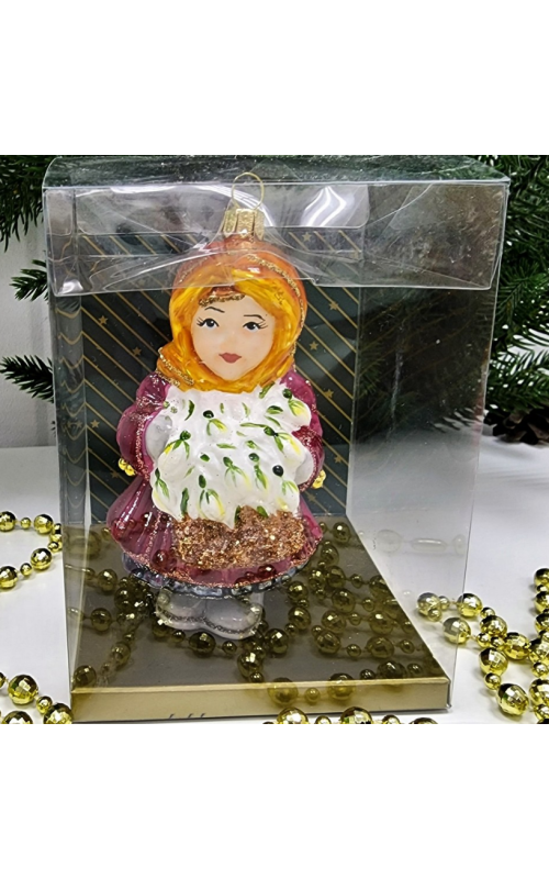 Стеклянная елочная игрушка Девочка с подснежниками-3