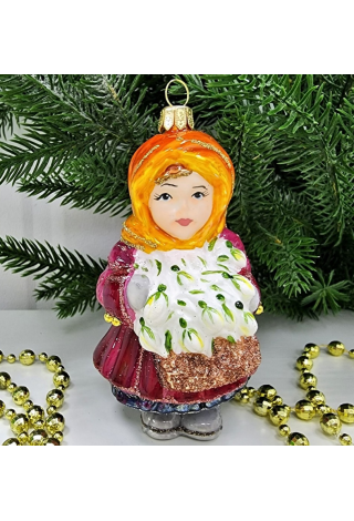Стеклянная елочная игрушка Девочка с подснежниками-3