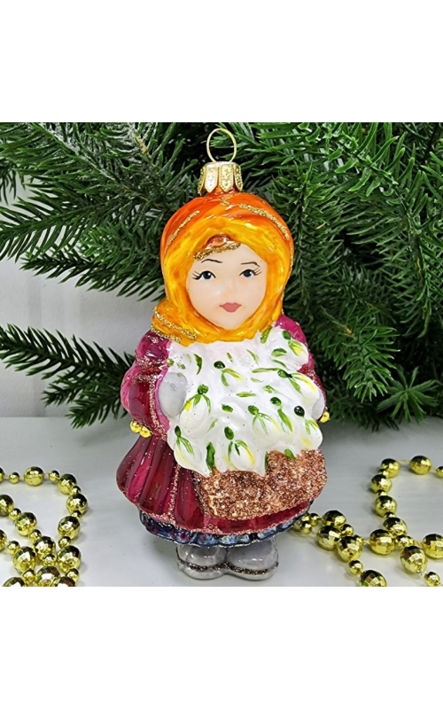 Стеклянная елочная игрушка Девочка с подснежниками-3