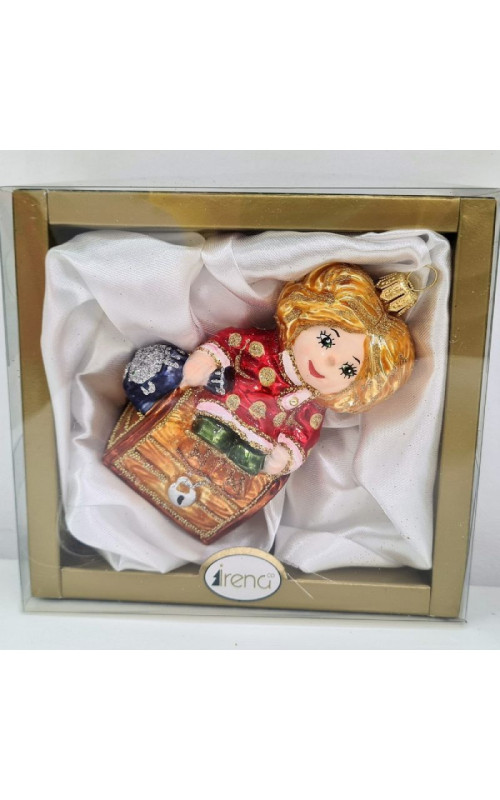 Стеклянная елочная игрушка Домовенок Кузя на сундуке, 1-614