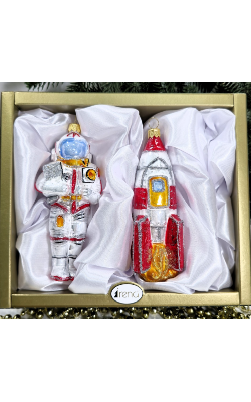 Набор елочных игрушек Космонавт и ракета