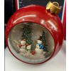 Новогодний музыкальный фонарик с подсветкой и снегом ёлочный шар Снеговик 16*16 см (батарейки)