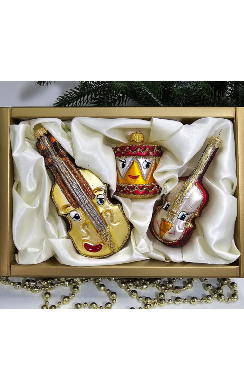 Набор ёлочных игрушек Скрипка - 12,5х4х3, Контрабас - 14,5х6,5х4,5, Барабан - 6х4,5х5