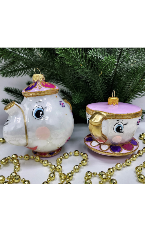 Набор ёлочных игрушек Чайник и чашка (Красавица и чудовище)