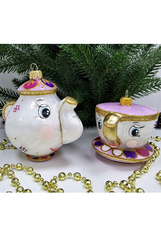 Набор ёлочных игрушек Чайник и чашка (Красавица и чудовище)