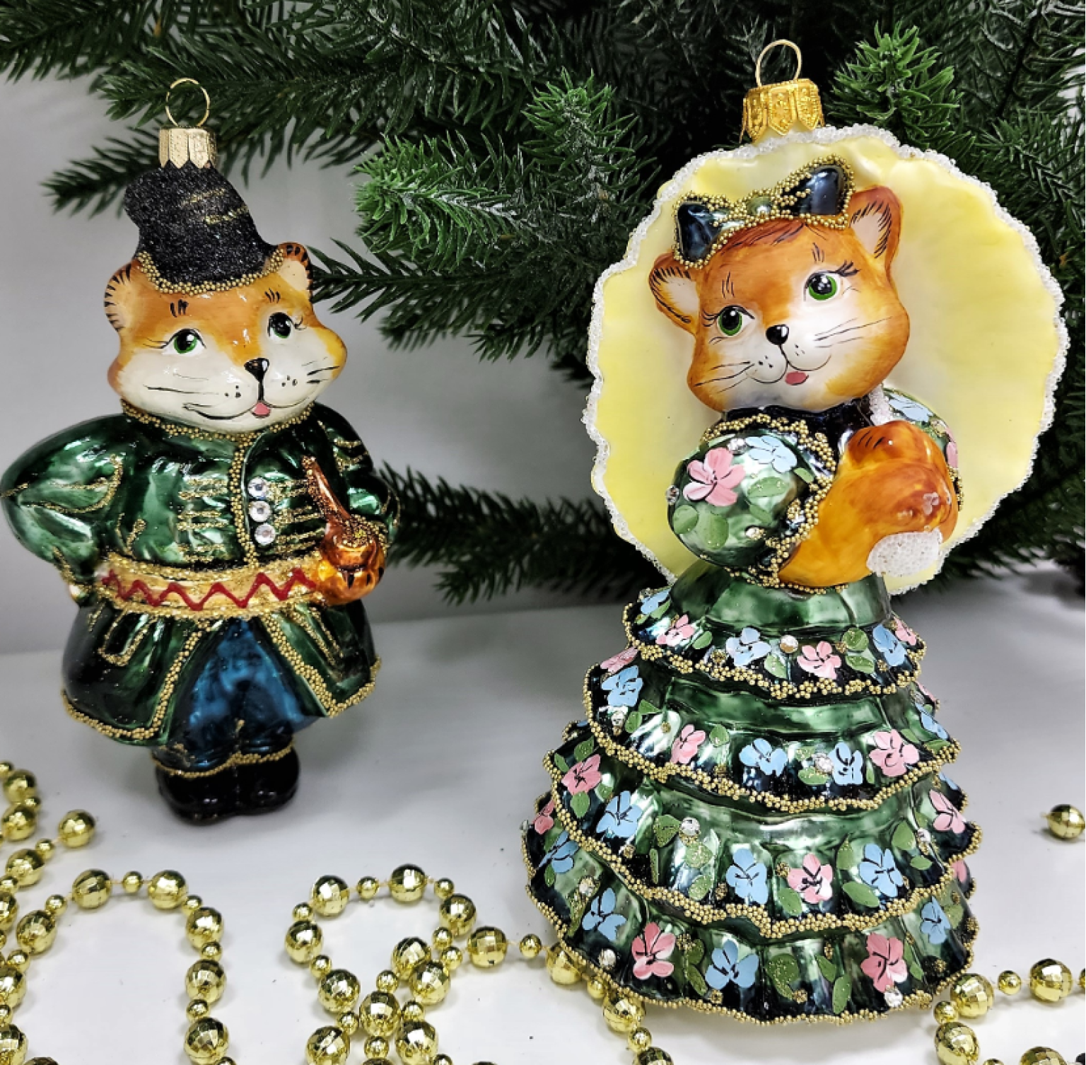 Набор ёлочных игрушек Котофей и Кошка с зонтиком