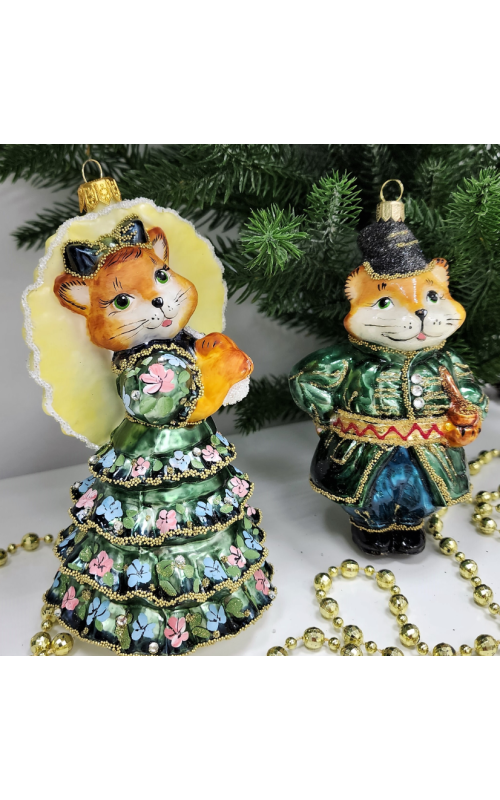 Набор ёлочных игрушек Котофей и Кошка с зонтиком
