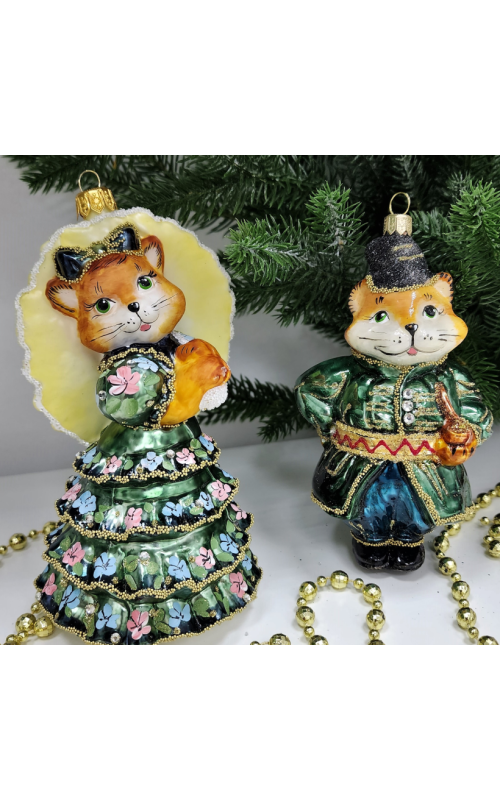 Набор ёлочных игрушек Котофей и Кошка с зонтиком