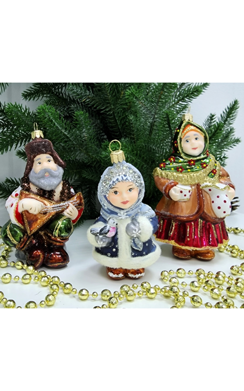 Набор ёлочных игрушек Бабка, дед и снегурочка