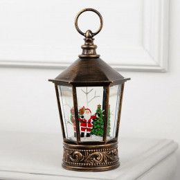 Новогодний музыкальный фонарик с подсветкой и снежным вихрем лампа Дед Мороз 22*14*14 см (USB+батар)
