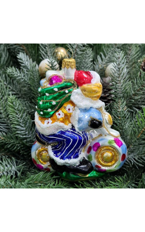 Стеклянная елочная игрушка Клоун на мотоцикле