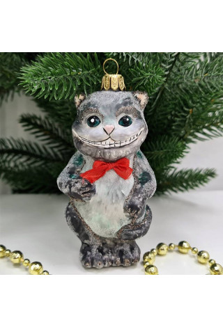 Стеклянная елочная игрушка Чеширский кот из Алисы