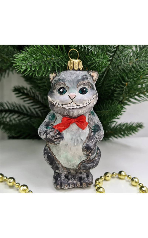 Стеклянная елочная игрушка Чеширский кот из Алисы