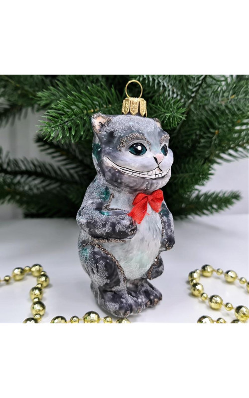 Стеклянная елочная игрушка Чеширский кот из Алисы