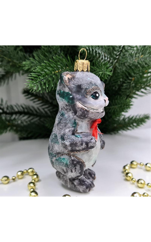 Стеклянная елочная игрушка Чеширский кот из Алисы