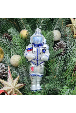 Стеклянная елочная игрушка Космонавт