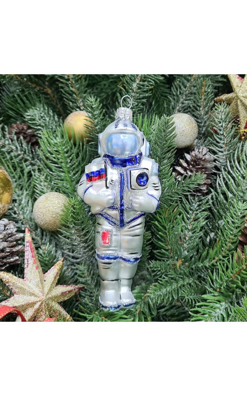 Стеклянная елочная игрушка Космонавт