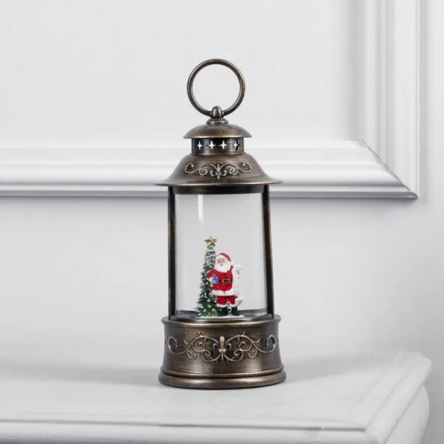 Новогодний музыкальный фонарик с подсветкой и снежным вихрем лампа Дед Мороз 10*10*22 см (USB+бат)