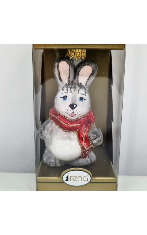 Стеклянная елочная игрушка Зайчик в шарфе