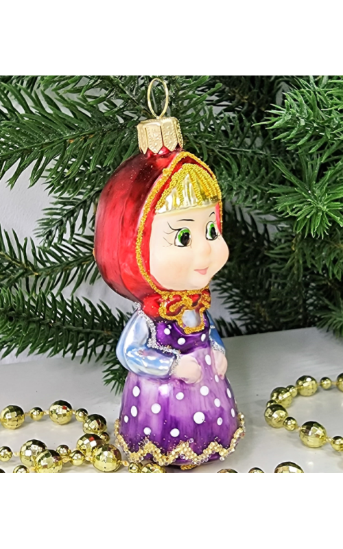 Стеклянная елочная игрушка Девочка в платье