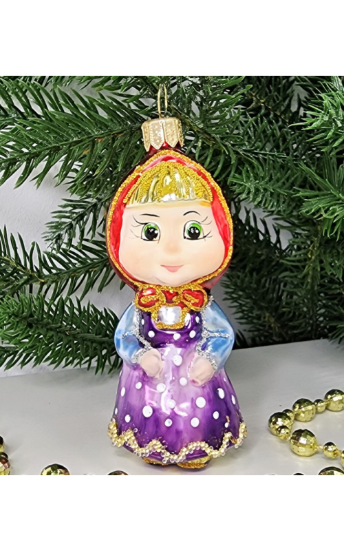 Стеклянная елочная игрушка Девочка в платье