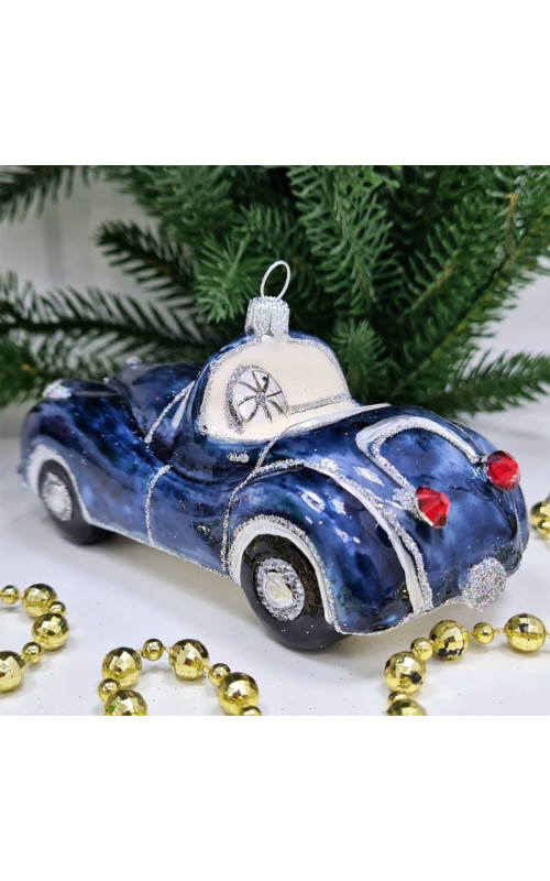 Стеклянная елочная игрушка Автомобиль синий