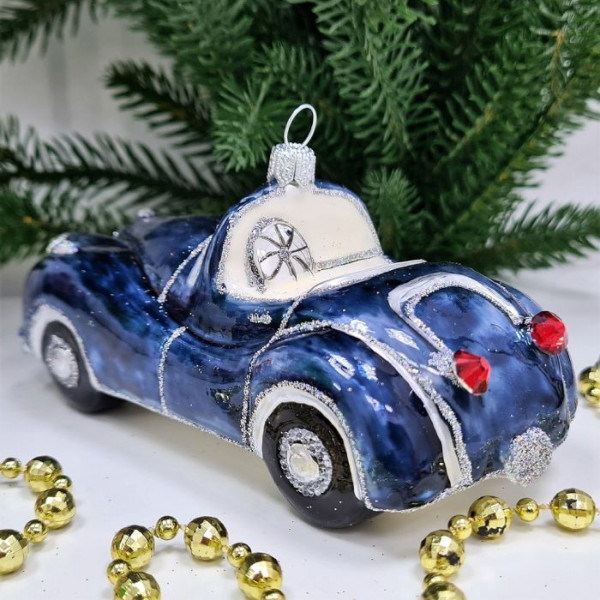 Стеклянная елочная игрушка Автомобиль синий