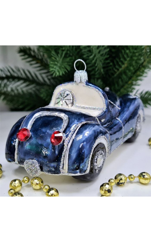 Стеклянная елочная игрушка Автомобиль синий