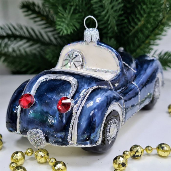 Стеклянная елочная игрушка Автомобиль синий